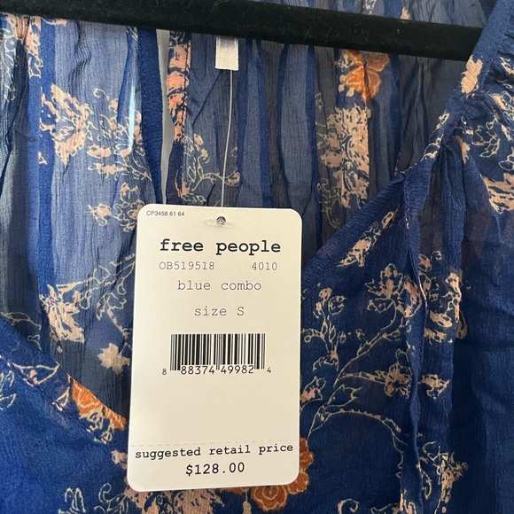 Free People Sunsetter Printed Peasant Blue Floral Combo Dress - Picture 3 of 4
